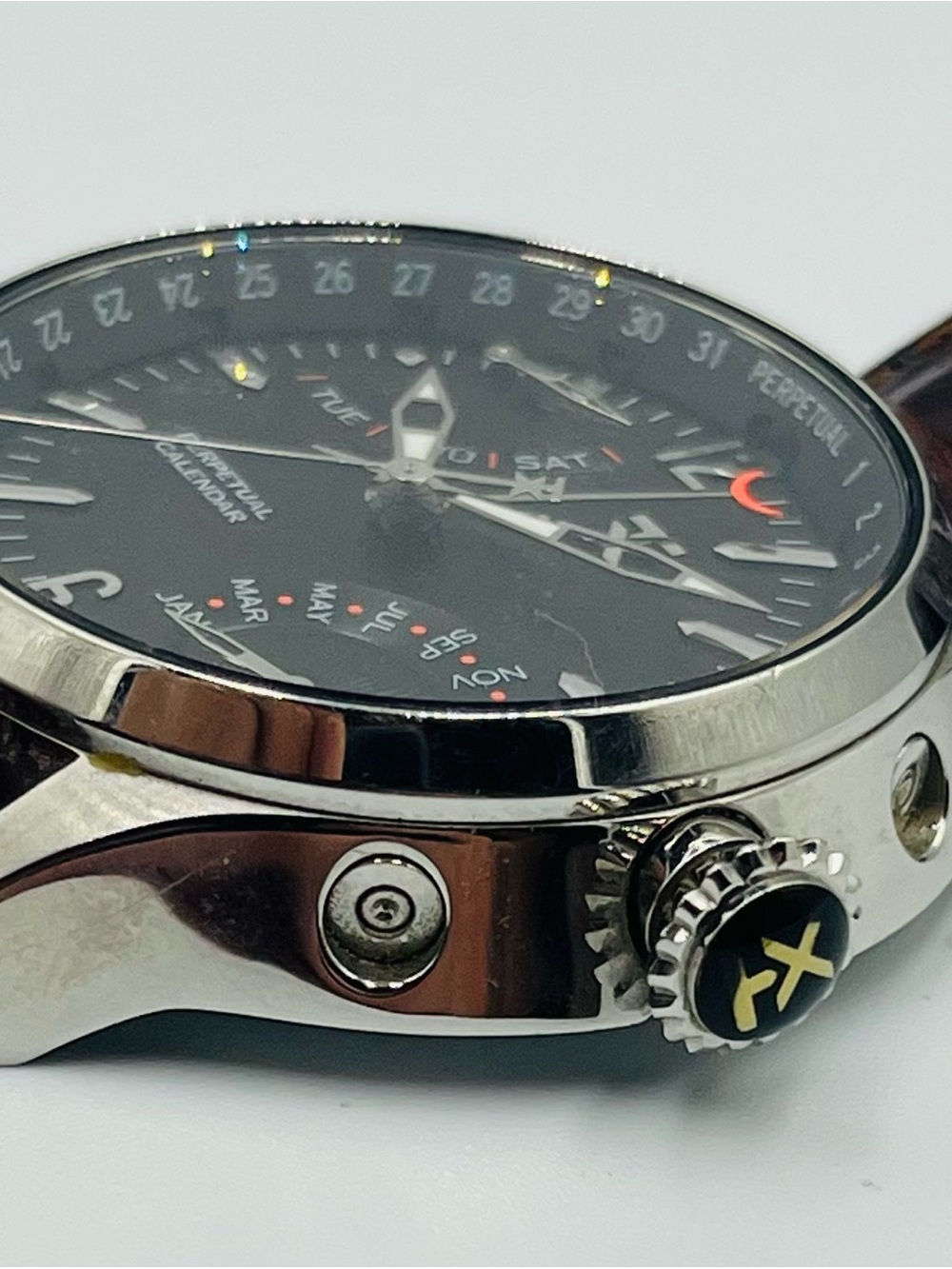 Perpetual Calendar Men's Watch - Black Dial, Brown Leather Strap - Picture 3 of 11